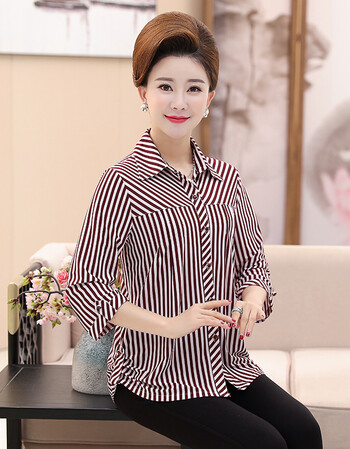 夏尔维纳中老年女装妈妈衬衫女长袖短款潮40-50岁中年女秋装2017新款