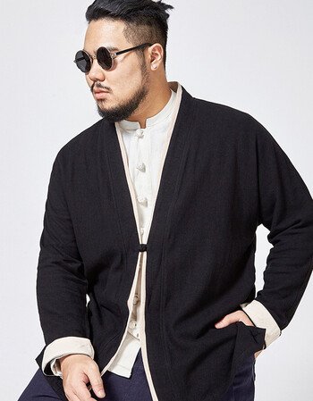 花花公子大码中国风男装复古棉麻汉服 胖子宽松道袍 加肥加大民族风