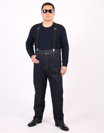 中老年 新款 牛仔背带裤 吊带裤 加大直通裤子 绅士爸爸 男装 牛仔黑