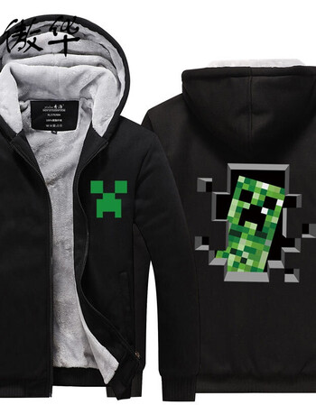 夜光我的世界苦力怕卫衣男 秋冬麦块衣服加绒加厚衣服外套 黑色 m