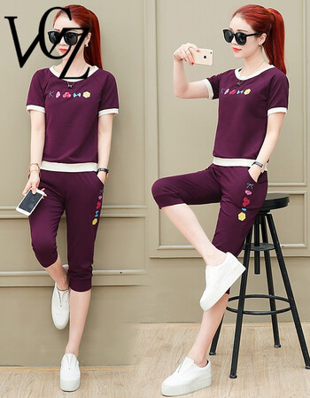 vcz夏天衣服女夏小个子女装洋气半袖二件套显瘦衣服短袖休闲运动套装