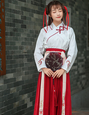 中国风改良日常汉服女春夏清新淡雅齐腰襦裙古风学生汉元素班服 红色