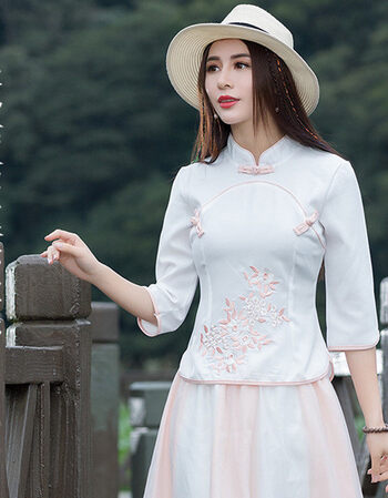 中国风女装中式唐装汉服改良旗袍上衣女夏民国风复古盘扣雪纺茶服