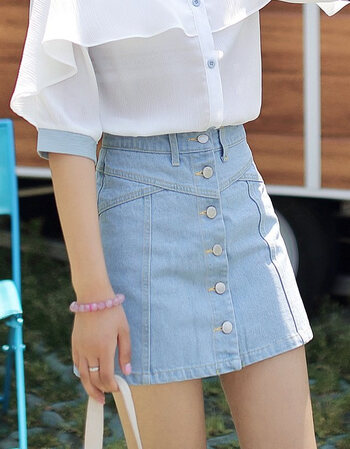牛仔短裙女夏2018韩版小清新高腰牛仔裙字半身裙修身包裙 浅蓝色无口