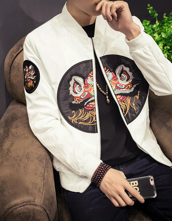 冬春季复古中国风夹克男士刺绣龙袍外套男装加肥大码龙纹图案外衣