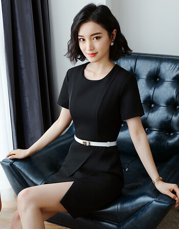 余今品牌韩版时尚显瘦职业西装连衣裙夏季新款商务工作服女ol正装空姐