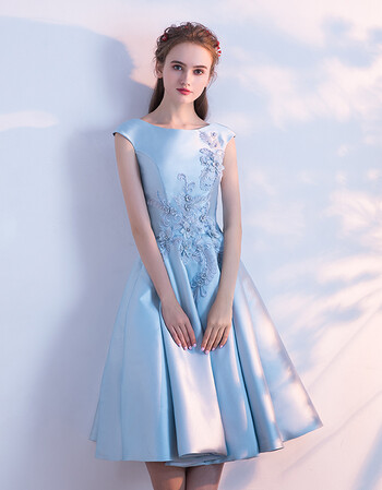 服2018新款夏季宴会小晚礼服女中长款刺绣显瘦高贵优雅连衣裙 浅蓝色