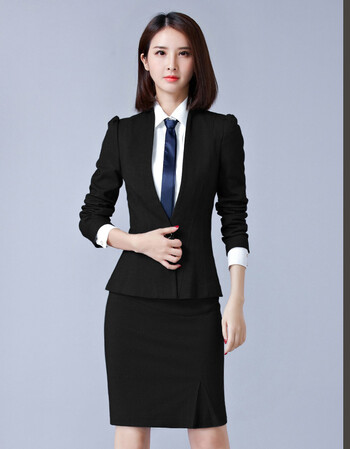 时尚职业装女装正装2018新款女士西服气质ol工作服 黑色西装 黑色裙子