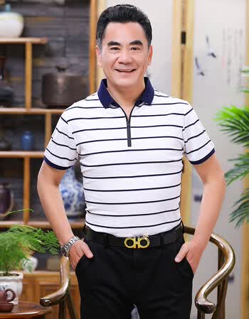 中年男士爸爸装短袖恤男0-0岁夏季棉翻领polo衫中老年人衣服 白色 185