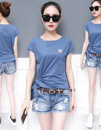 短袖t恤女装夏装潮韩版女装学生宽松百搭体恤上衣服夏天 蓝色 m