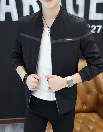 煜海初秋中年男士简单轻便纯黑便宜上衣服外套大人单层外穿夹克单褂子