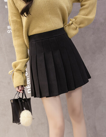 裙子百褶裙短裙半身裙女ulzzang格子a字裙白色高腰春夏季 毛呢百褶裙