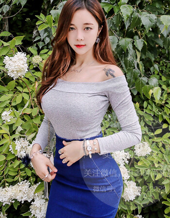 罗兰法尼一字领长袖t恤女性感低胸夜店紧身打底衫修身露肩上衣2018