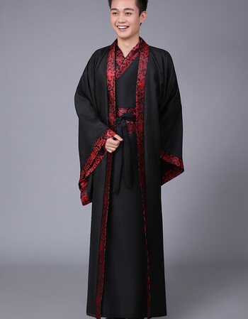华服唐装古装古代服装汉服男男士曲裾书生 大臣黑色三国直裾深衣qss