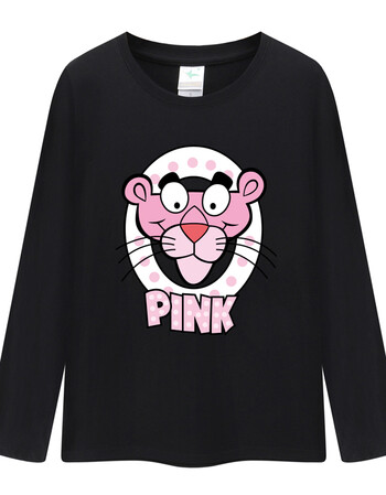 天天秋冬女装韩版百搭原宿bf风粉红豹宽松长袖t恤 大pink豹黑色 长t m