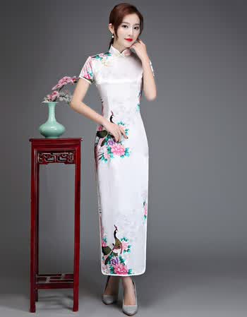 女装 旗袍/唐装 那风景 长款旗袍复古改良短袖修身大码走秀迎宾年会