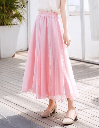 keyuyao原创女装雪纺半身裙女夏季2018新款中长款高腰沙滩大摆超仙