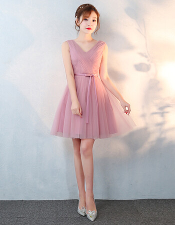伴娘服短款2018春夏新款显瘦婚礼伴娘礼服姐妹裙修身豆沙色晚礼服 浅