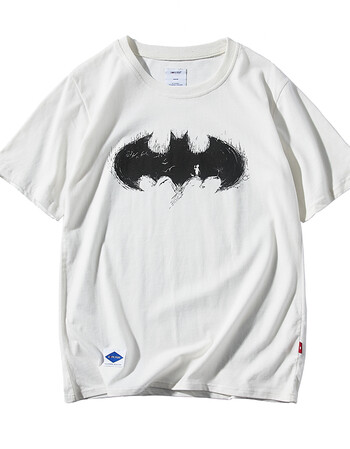 cmq夏季新款夜幕降临蝙蝠印花圆领tee美式休闲街头潮牌短袖t恤男 灰色