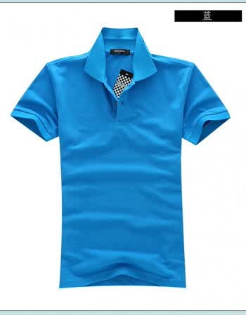 短袖t恤男 翻领修身青年纯色polo衫夏天短衫有带领运动上衣服 天蓝色