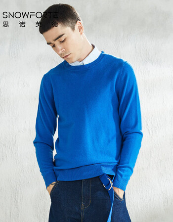 思诺芙德snowforte 纯山羊绒圆领男套衫针织衫毛衣羊绒衫 勒夫蓝 l