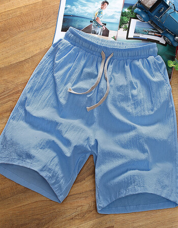 黑蘑菇夏季新款2018纯棉抽绳五分短裤 天蓝色 xl