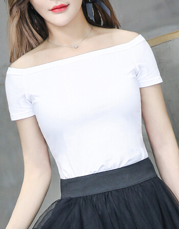 珊诗丽白色一字肩短袖女士春夏韩版新款软妹上衣 白色 s