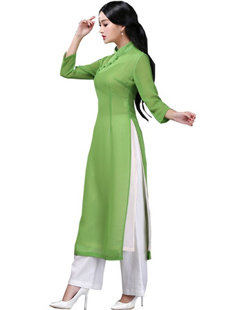 唐装两件套裙女 长款复古 真丝奥黛旗袍裙2018新款越南旗袍阔腿裤