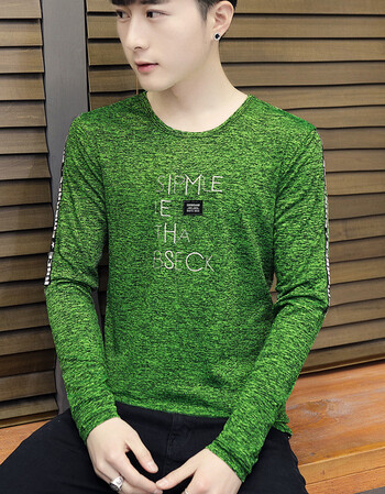 男长袖2018春夏季新款男装打底衫韩版潮流个性体恤圆领上衣服 816绿色