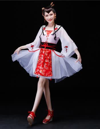 古装co寄明月s服舞蹈改良汉服短裙打歌服演出服装 5号服装(不含头饰