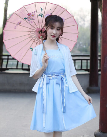 2018年新款夏季古装连衣短裙日常改良仙女装古风汉服女套装演出服学生