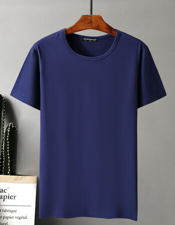 男短袖t恤 加肥加大码纯棉圆领纯色胖子薄款肥佬半袖衫 藏蓝色 白色为