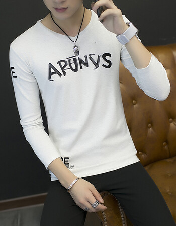 男士长袖t恤韩版修身纯棉v领学生打底衫夏季男装薄款潮流体恤衣服 a