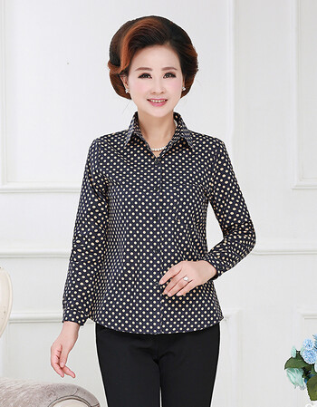 梵藜中老年女装全棉衬衫妈妈装春秋装长袖衬衫中年女士纯棉小碎花衬衣