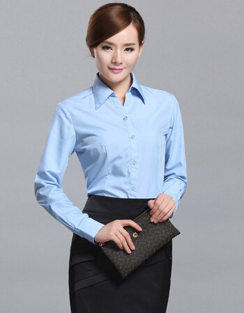 雅格尔衬衫长袖 免烫衬衫 职业 工装衬衫 纯色长袖衬衣 女款蓝色 36