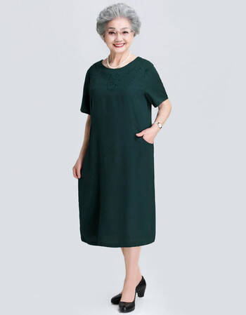 中老年女装 恒源祥 老年人夏装妈妈装连衣裙女60-70岁奶奶真丝缎裙子