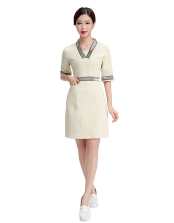 新款美容师连衣裙时尚养生馆工作服装女气质美容院按摩技师服足浴w 米