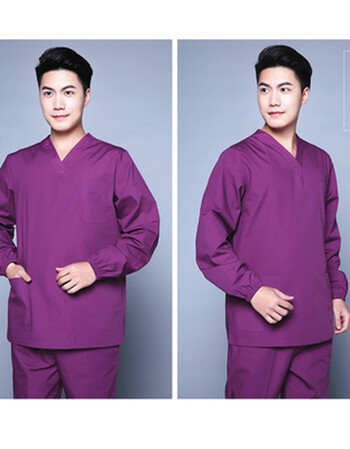 洗手衣短袖夏女医生手术室工作服宠物店icu工作服美容师刷手衣服 紫色