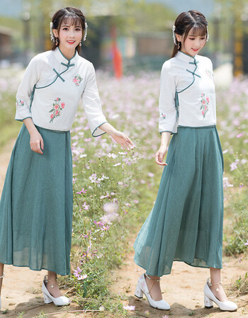 改良汉服民国连衣裙女学生复古唐装上衣套装汉服中国风女旗袍夏季