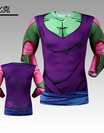 七龙珠悟空贝吉塔超人运动t恤男长袖紧身衣健身服跑步训练速干衣 比克