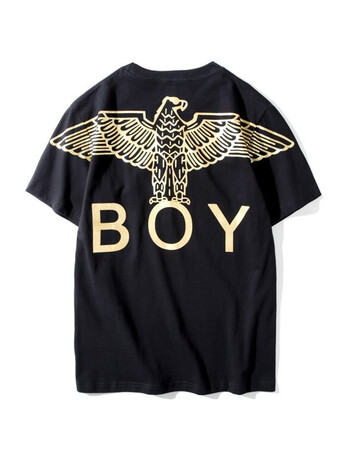 英版boy 潮牌春夏新款男士休闲短袖老鹰t恤情侣百搭上衣 黑金 s_现价