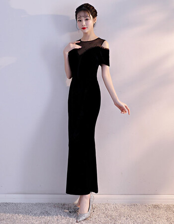 晚礼服2018生日派对连衣裙一字肩名媛宴会长款黑色礼服裙女夏 黑色