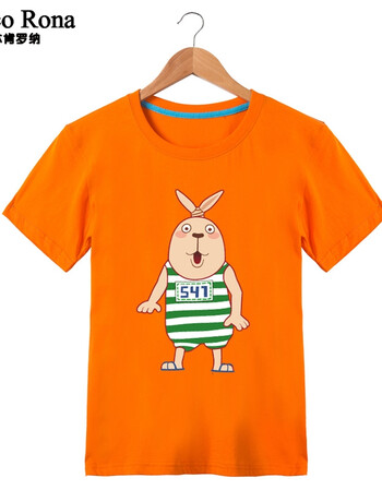 夏季小清新款情侣装短袖卡通圆领t恤 越狱兔可爱情侣t恤 男款橘黄色 s