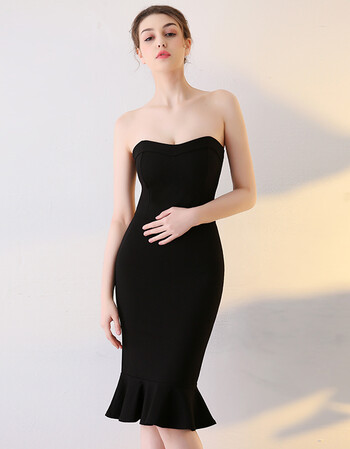 晚礼服女2018新款宴会优雅短款欧美包臀鱼尾裙性感抹胸连衣裙露肩