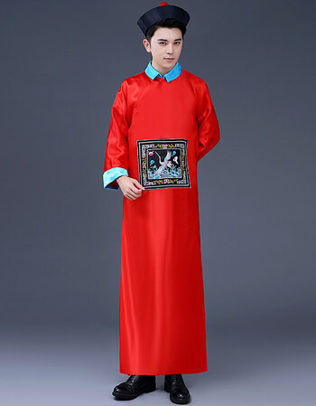 清朝僵尸服装万圣节cos僵尸服恐怖清朝大臣服官服太监公公服 红色套装