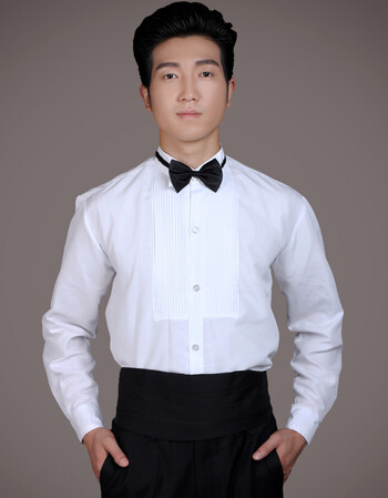 男士演出礼服衬衫男舞台大合唱男长袖白色修身衬衣合唱团表演服装潮款