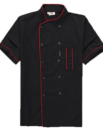 服男短袖夏季薄款大码酒店后厨房工装饭店餐厅厨师服夏装wr 黑色短袖
