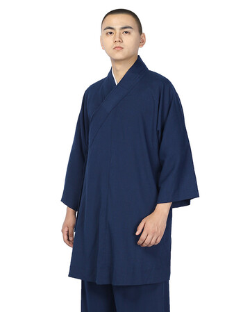 僧服短袖冰丝罗汉褂套装僧衣棉麻夏季七分袖禅修班居士服 藏蓝色 m