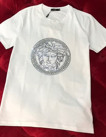 美杜莎修身瓦萨其短袖t恤烫钻潮肥佬刺绣男士圆领社会小伙大码 铁链白