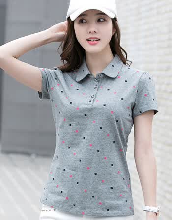 纯修身翻领短袖t恤女v领夏季有领白色运动polo衫带领韩版显瘦女 2010